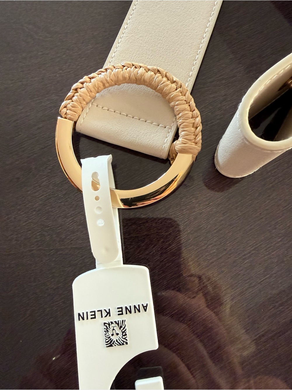 Anne Klein Cream Stretch Wide Waist Belt with Gold-Tone Accents